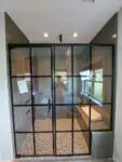 Swing Door, Stationary Panel, Black Grids